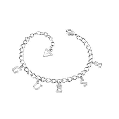 Rhodium plated letter charm link bracelet ubb61080-l
